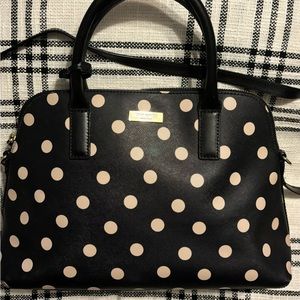 Kate Spade - black and taupe polka dot bowler satchel